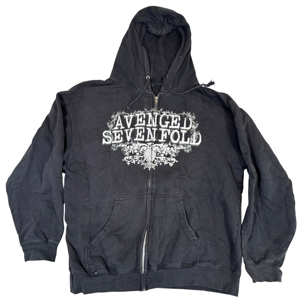 Avenged Sevenfold Zip Up Hoodie Black Band Merch Deathbat Graphic XL Read